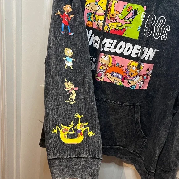 Nickelodeon 90s Cartoon Hoodie Acid Wash black/ gray | Medium - Picture 6 of 11